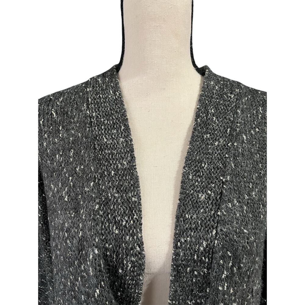 Chico's Wmns Gray Metallic Shimmer Wool Blend Knit Open Front Cardigan Sz 2 Sz L